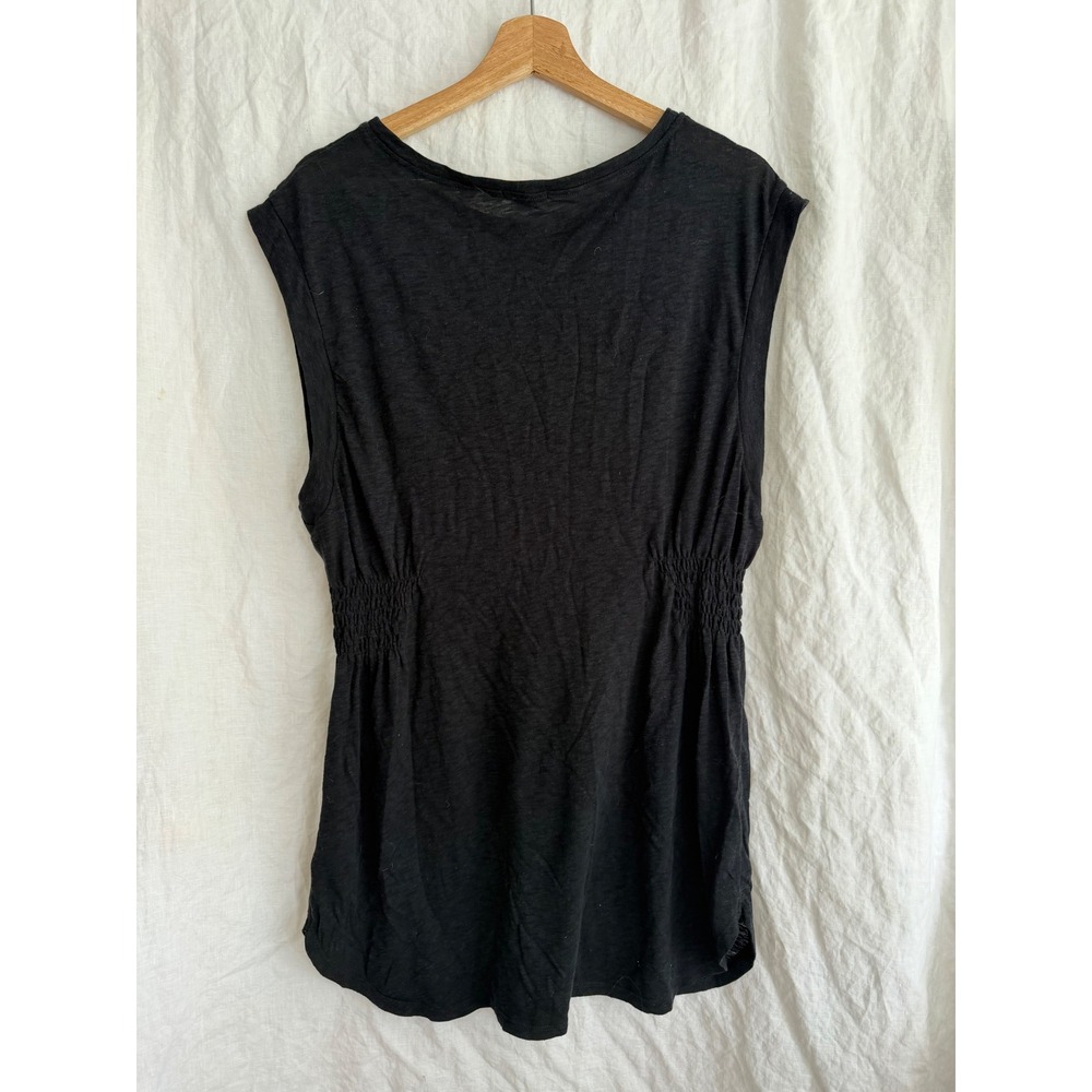 Vitamin A Smocked Waist Sleeveless Tunic Top Womens Black Cotton Lyocell Medium